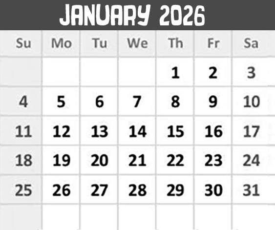 January 2026 calendar for Dambo's Trolls Exhibit Asheville